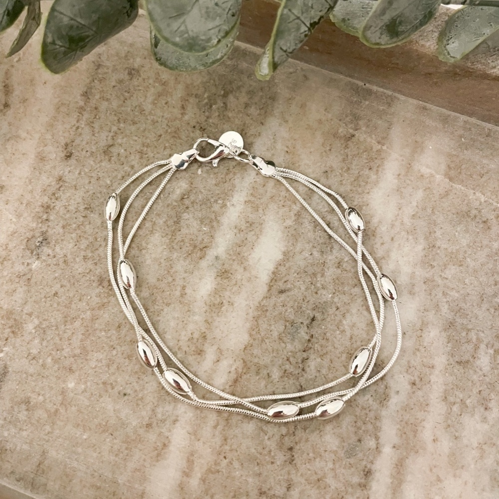 925 Sterling Silver Multi Layer Bead Bracelet Dainty Minimalist Bracelet